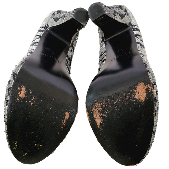 COACH Ashley Sequined Animal Print Open‎ Toe Platform Pumps Women's Size 7.5B - Picture 10 of 14